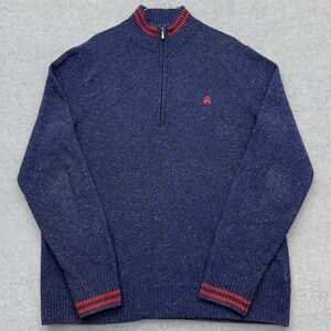 Brooks Brothers Sweater Men's XL Blue Fleck 1/4 Zip Lambswool Pullover Preppy
